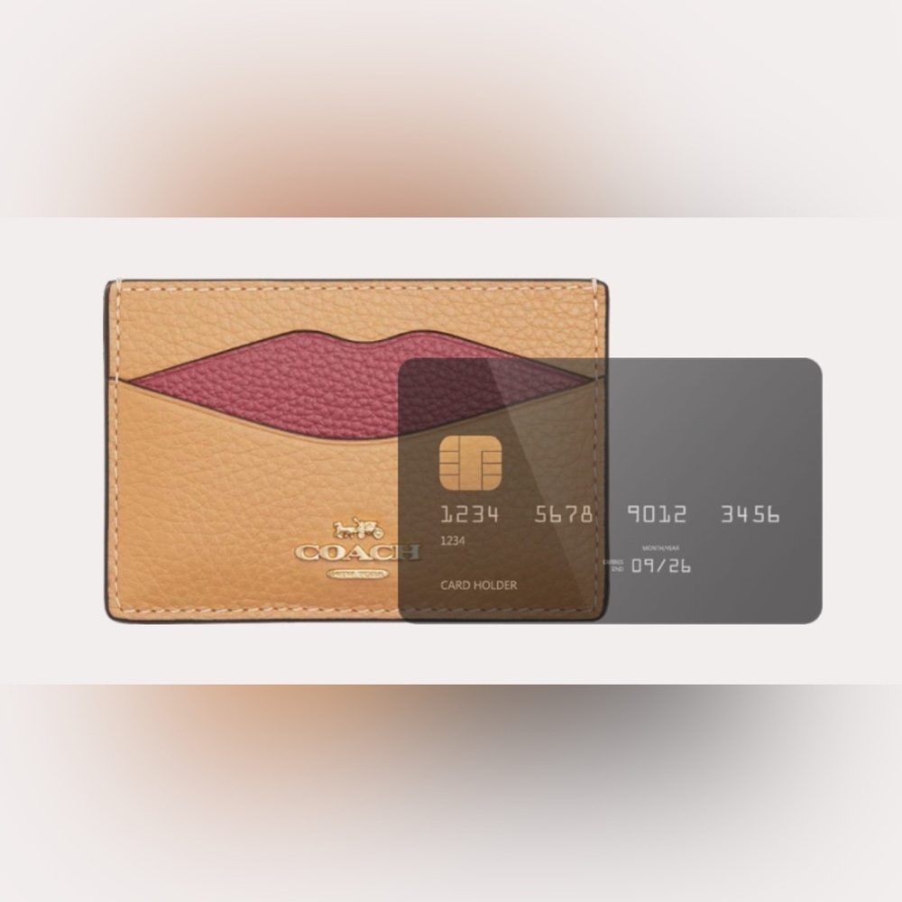 NWT Coach Card Case Wallet Pink Tan Leather Slim ID Holder - Picture 9 of 16